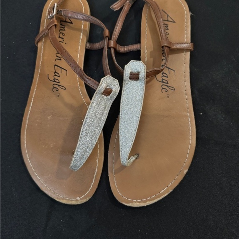 American Eagle Outfitters Women's Brown and Silver Sandals